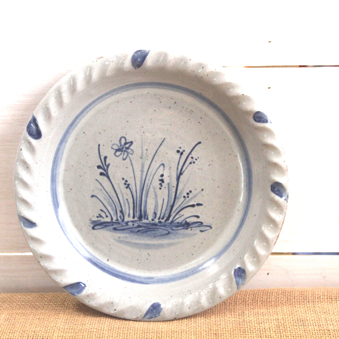 Rowe Pottery handmade stoneware pie plate with Wildflower pattern