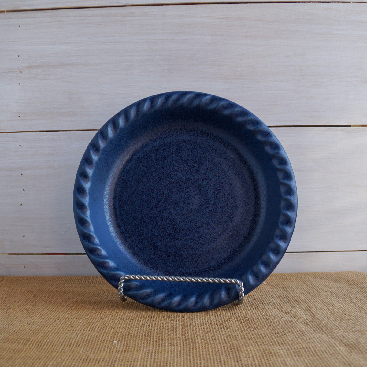 Rowe Pottery handmade denim ridges pie plate.
