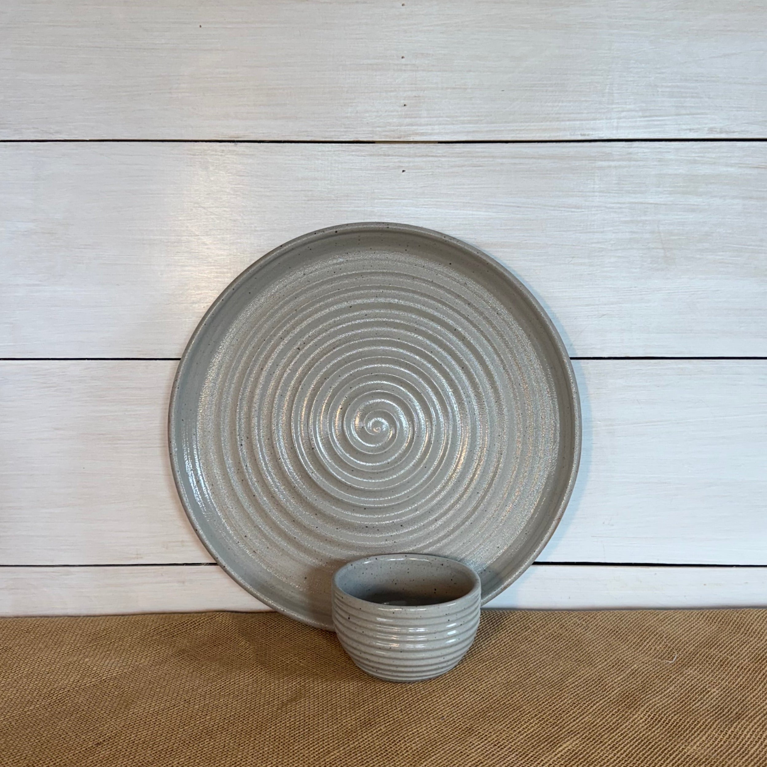 Handcrafted Stoneware Chip n Dip Set- Ridges Classic Gray