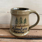 Rowe Pottery Hand thrown stoneware mug In a hand decorated adventure awaits pattern