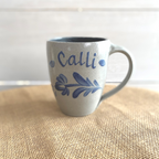Rowe Pottery Hand thrown stoneware mug In a hand decorated personalized pattern