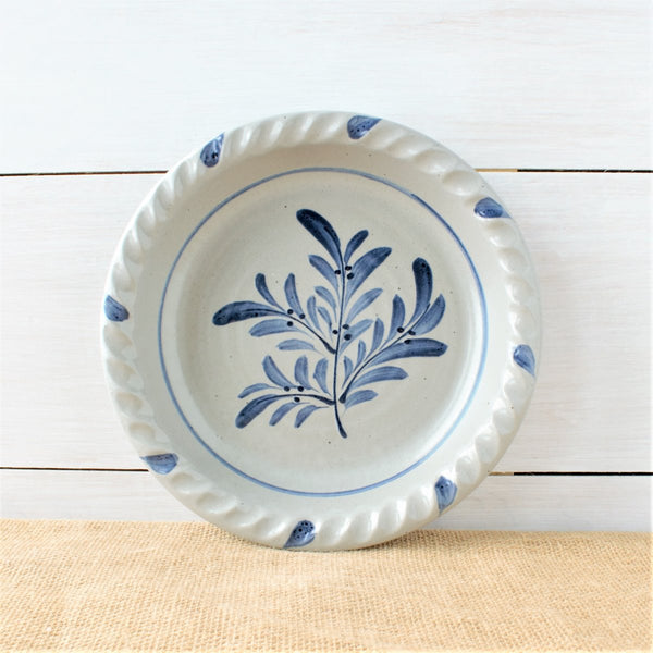 Rowe Pottery handmade stoneware pie plate with Teaberry pattern