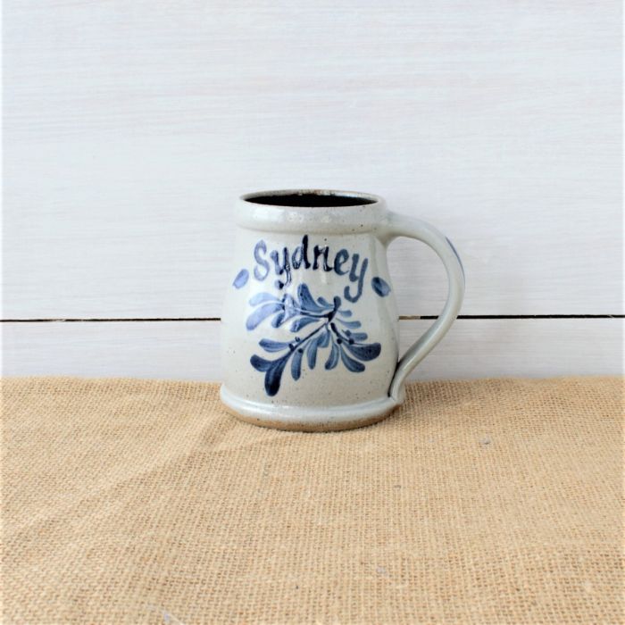 Rowe Pottery Hand thrown classic stoneware mug In a hand decorated personalized pattern