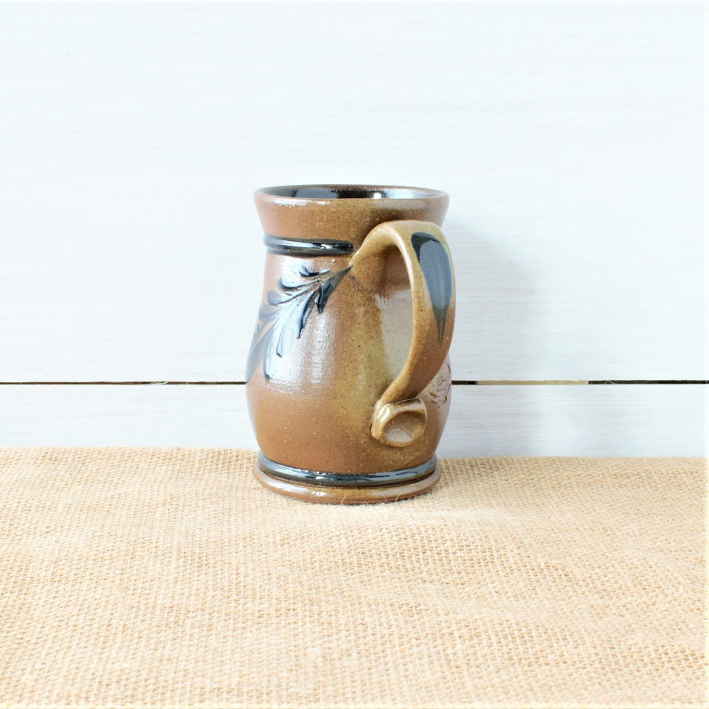 Rowe Pottery Hand thrown stoneware mug In a hand decorated Provincial pattern side view