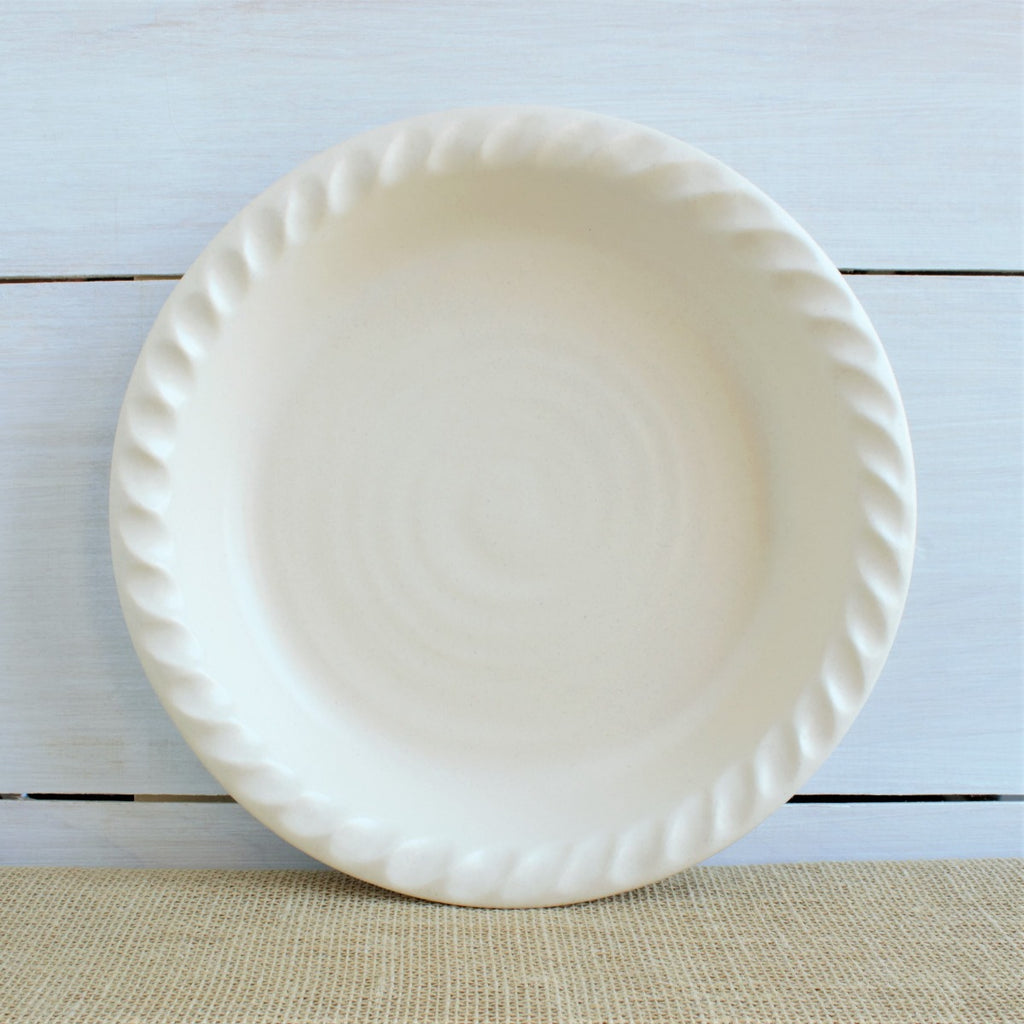 Rowe Pottery handmade farmhouse drift white pie plate