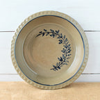 Rowe Pottery handmade stoneware Deep Dish pie plate with Farm Floral pattern