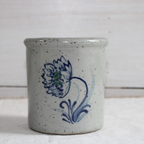 Rowe Pottery handmade stoneware candle crock in a hand decorated Dhalia pattern