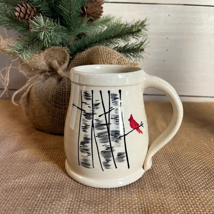 Rowe Pottery Hand thrown stoneware mug In a hand decorated Winter Birch pattern